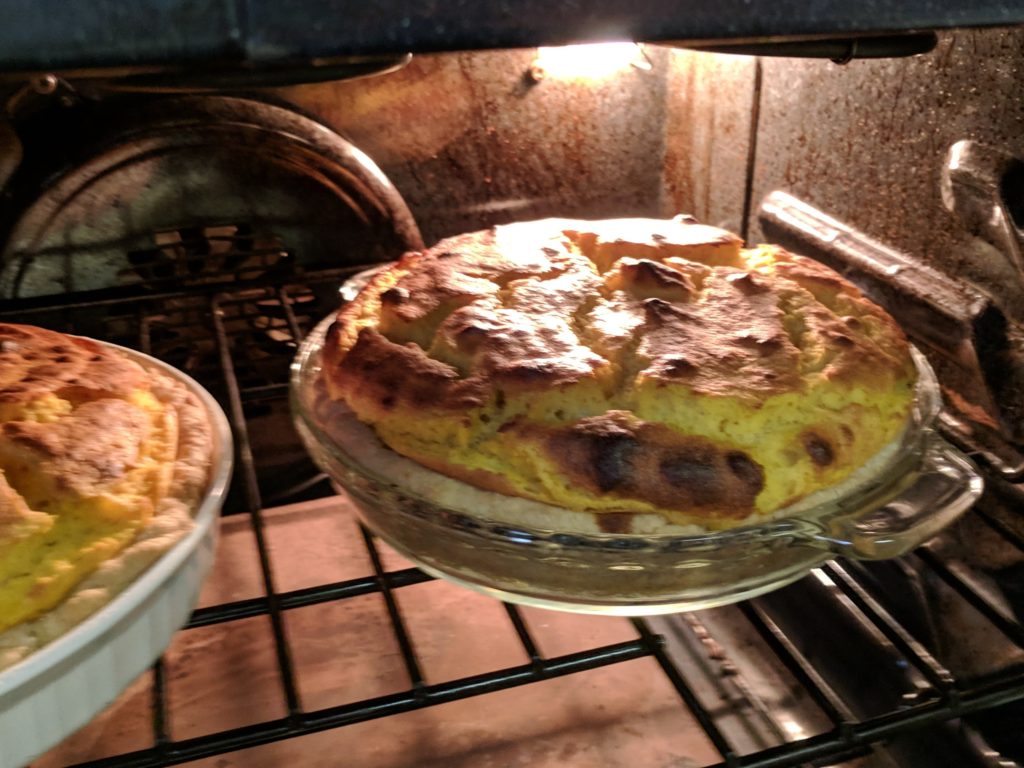 Pumpkin Pie, just done, still in the oven.